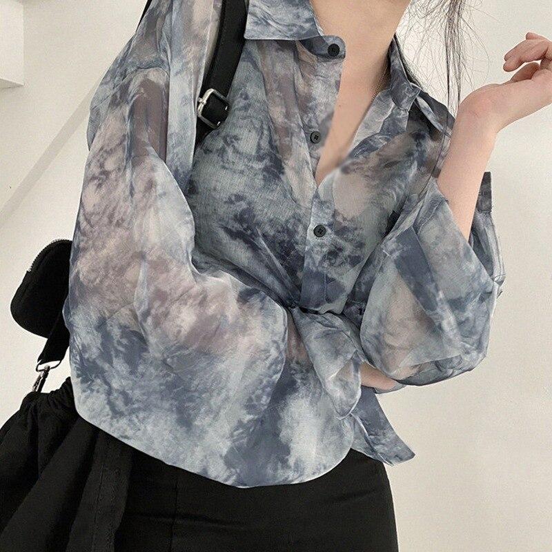 Summer Shirt Women Super Fairy Tie Dyed Long Sleeve Loose Ladies Blouses Tops