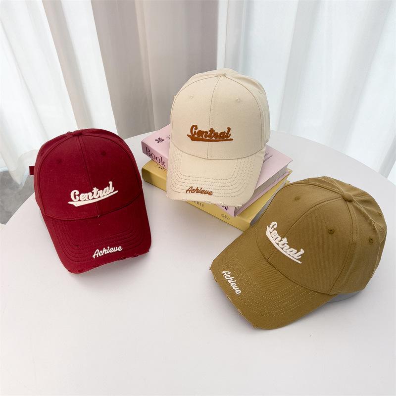 Letter Embroidered Hard Top Big Head Circumference Baseball Hat for Women Trendy Versatile Wide Brim Showing Face Small Sun Protection Baseball Cap