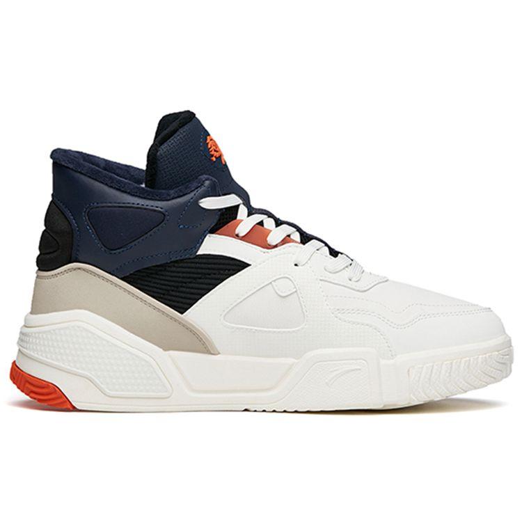 Anta Leather Plush Wear-Resistant Shock Absorption Mid-Top Sneakers Men Sneakers White Blue Orange 112148902-1