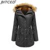 BITCED Fleece-Lined Cotton Coat with Hood and Fur Collar Winter Warmth Outerwear Plus Size Women's Cotton Jacket