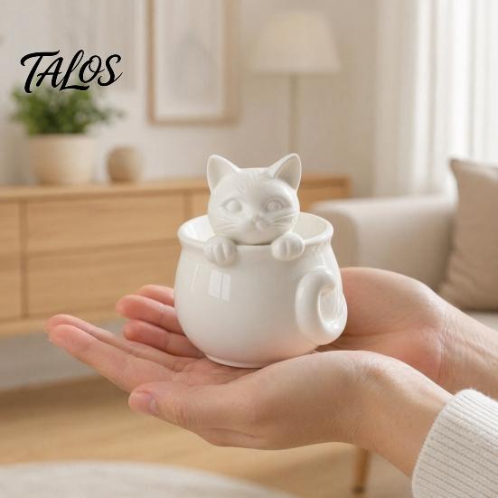Talos 3D Printed Cat Teacup, Cute Coffee Cup, Figurine Mugs, Holiday and Birthday Gift for Milk Tea Lovers
