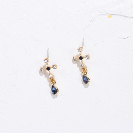 Women Faux Sapphire Rhinestone Alloy Cross Ear Stud Earrings Jewelry Gift