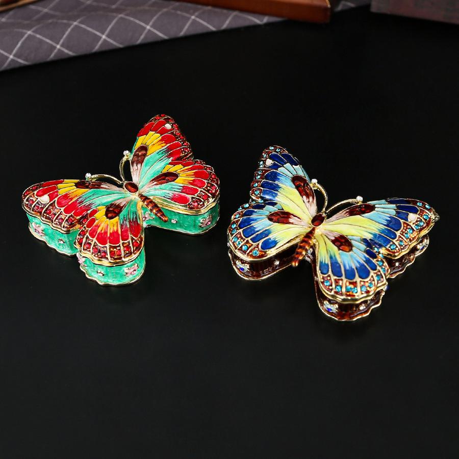 Exquisite Schmetterling Emaille Diamant Schmuckschatulle Kleinigkeiten Gold und Silber Schmuckaufbewahrungsschachtel Schmetterling Schmuckschatulle Heimdekoration