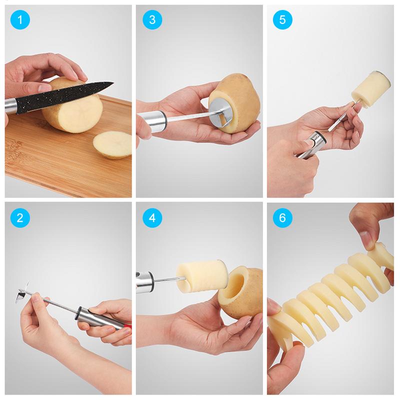 4 In 1 Fruit Vegetable Corer Spiral Digging Vege Drill Veggie Corkscrew Carver with 4Pcs Replaceable Head Spiralizer Cutter Tool