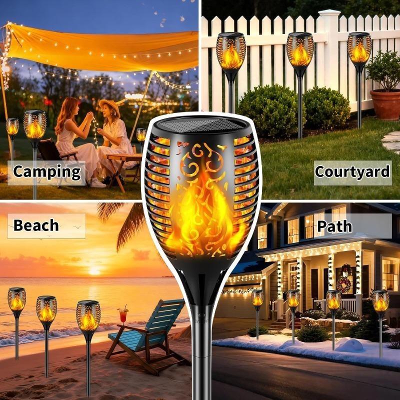 Flickering Flame Solar Garden Lights, Waterproof Outdoor Lawn Lamp Realistic Fire Effect for Yard Patio Pathway Halloween Holiday Decor Lighting