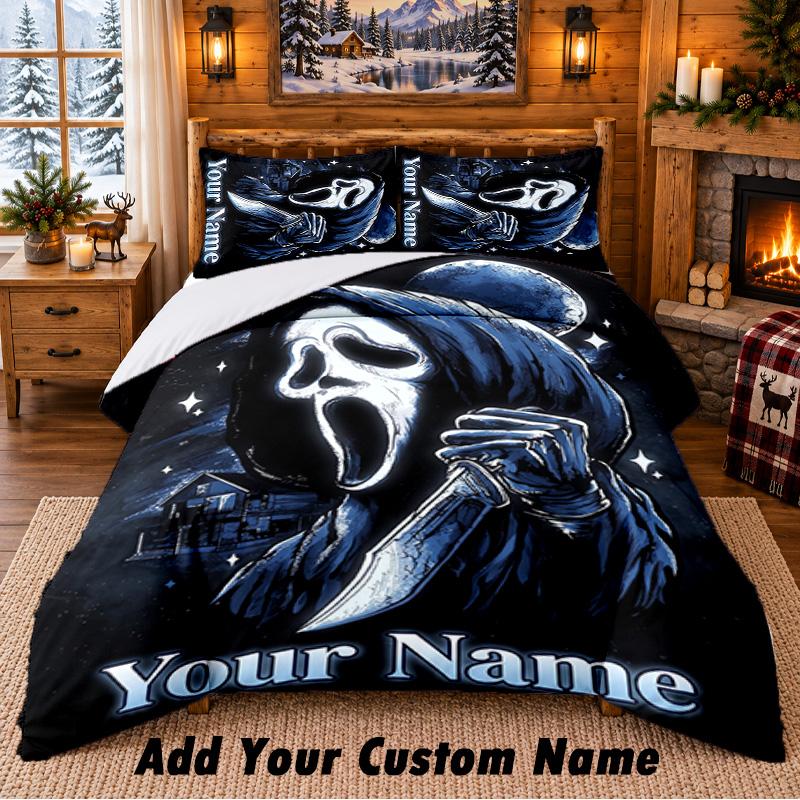 Scream Ghostface Custom Name 3Pcs Bedding Set 1 Bed Sheet 2 Pillowcases Bedroom Home Decor