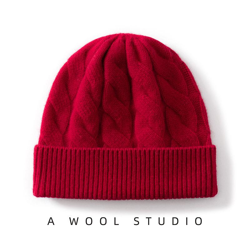 Heavyweight Thickened Wool Cashmere Knit Hat - Double Layer, Warm, Pure Color