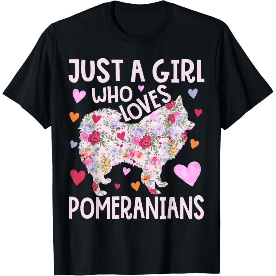 

Pomeranian Just A Girl Who Loves Pomeranians Flower Floral T-Shirt XXXXXL чорний