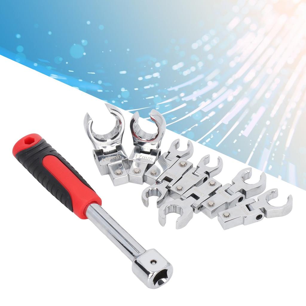 9Pcs Replaceable Wrench Set Flexible Head 180° Rotating Torsion Wrench with Handle