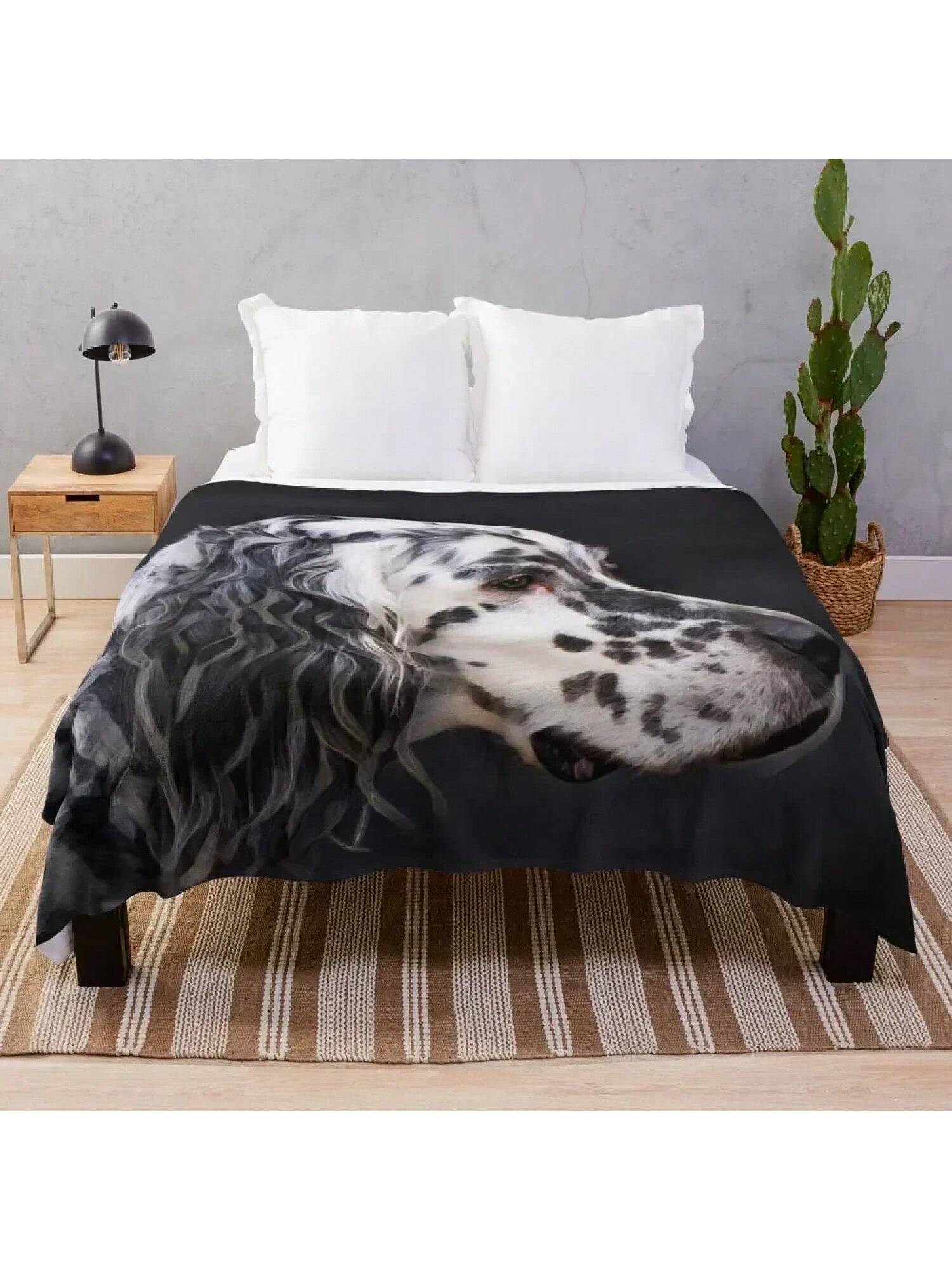 Плед с изображением английского сеттера с карими глазами, Милый многоцелевой плед для дивана, кемпинга, летней кровати, пледы 75X95CM серый