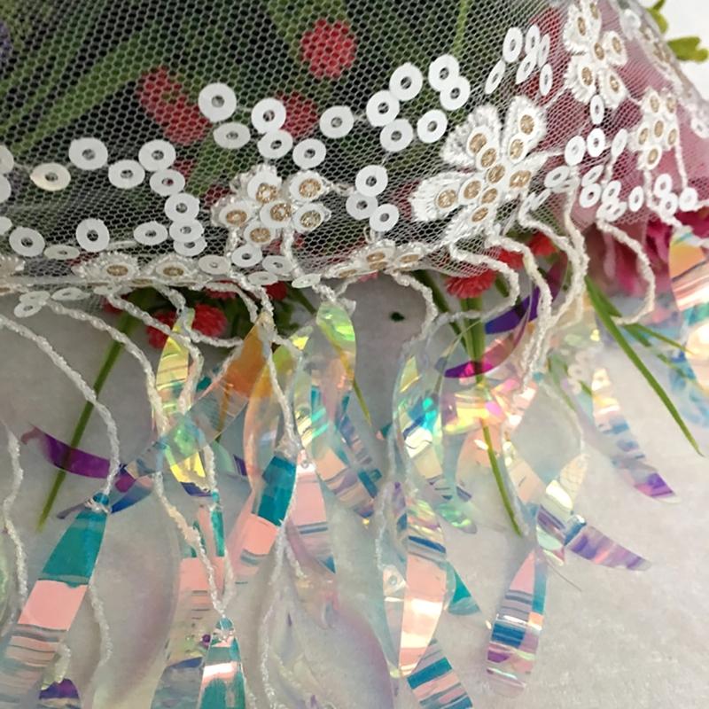 1 Yard Sequins Lace Sewing Garments Accessories DIY Fringe Mesh Tassel Embroidered Ribbon Sewing Craft for Dance Party
