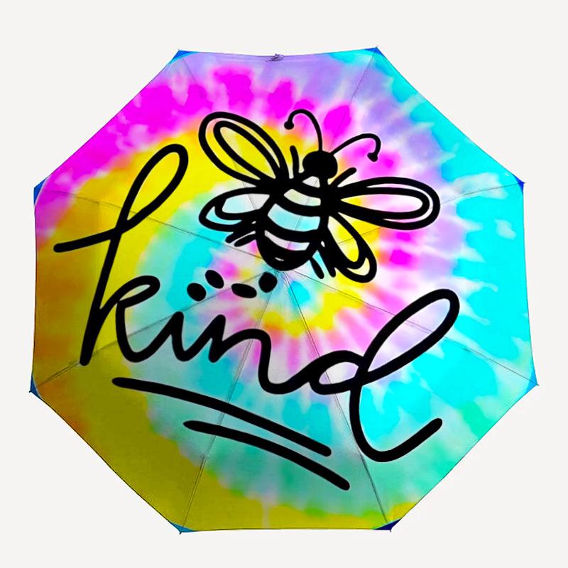 1pc Bee Kind Automatic Opening/Closing Folding Umbrella with 8 Ribs,Windproof Portable Sunshade Umbrella Holiday gift yy260401080