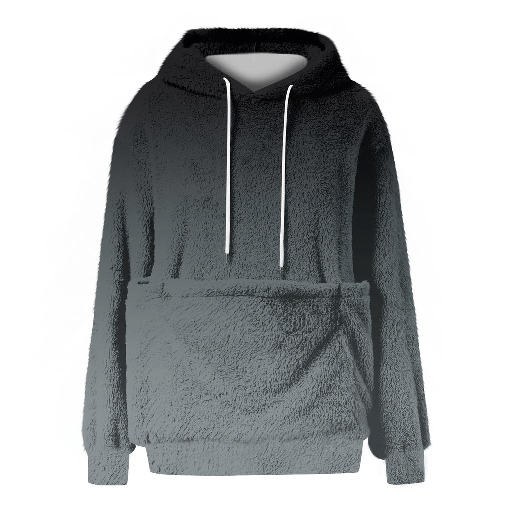Damen Modisches Lässiges Fleecegefüttertes Langarm-Taschen-Kapuzen-Sweatshirt mit Aufdruck