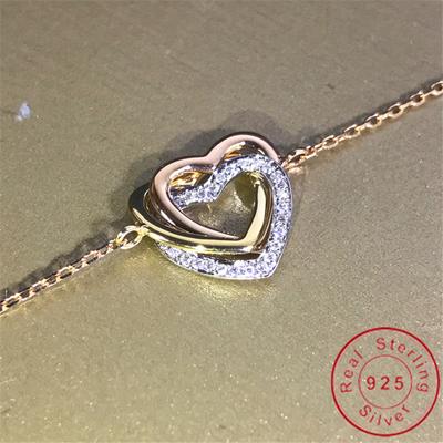 18K Gold Heart Diamond Bracelet Bangle Real 925 Sterling Silver Engagement Wedding Bracelets for Women Bridal Party Jewelry Gift