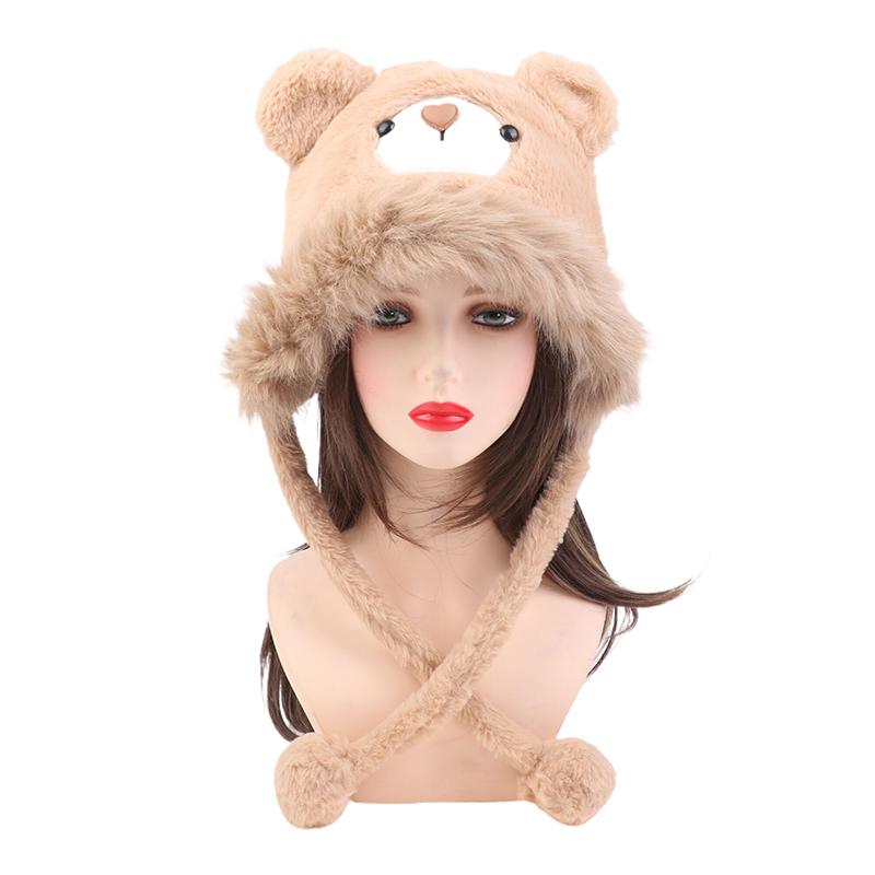 

Зимняя мультяшная милая плюшевая шапка Маленький медведь Шапка Ворона Женская уличная модная теплая шапка с ушками Шапка для альпинизма