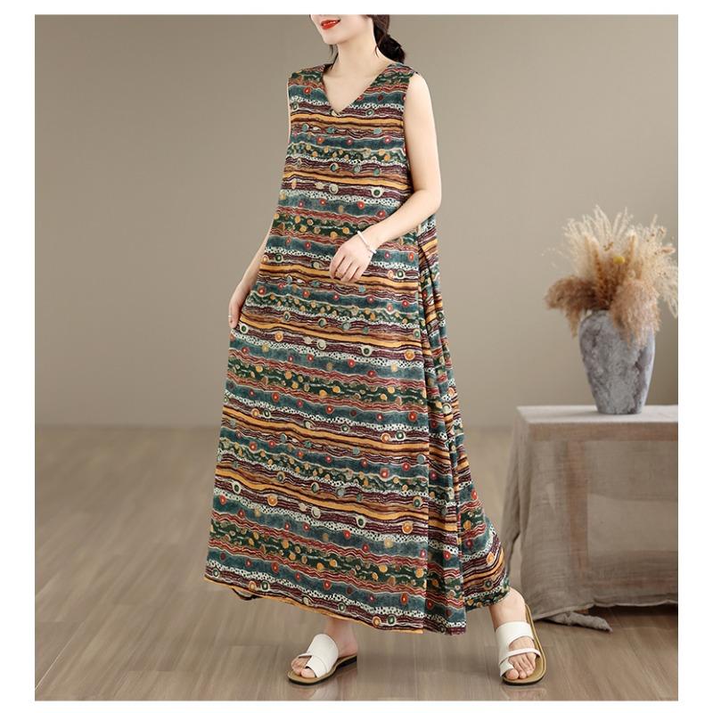 DIMANAF New Women Plus Size Summer Lady Long Dress Loose Oversize Maxi Floral Print Beach Sundress Clothing Vest Sleeveless 2026