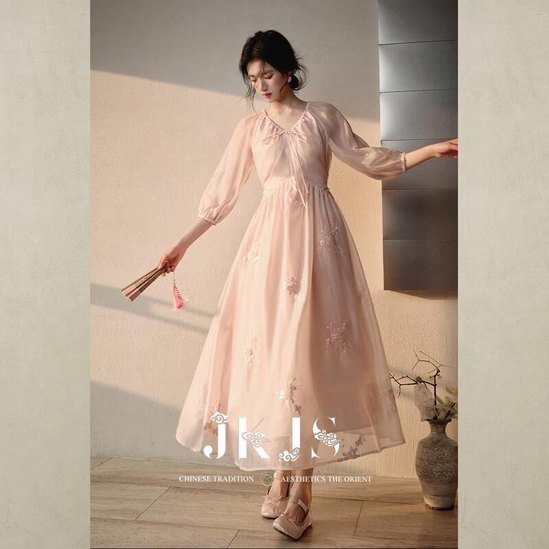 

JK&JS Коллекция «Рассветная весна» Платье макси в новом китайском стиле с вышивкой пайетками S