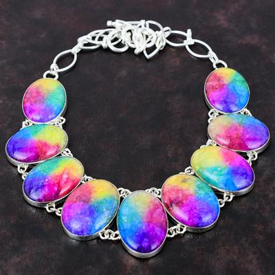 Rainbow Solar Quartz Druzy náhrdelník Úžasný drahokamový náhrdelník Strieborný náhrdelník 925 s nastaviteľnou retiazkou Ručne vyrábané decentné šperky