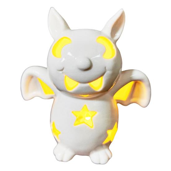 Yousheng Light Up Halloween Decoration Ceramic Carved Pumpkin Skull Bat Figurine LED Tabletop Ornament for Halloween Home Shelf Desk Decor