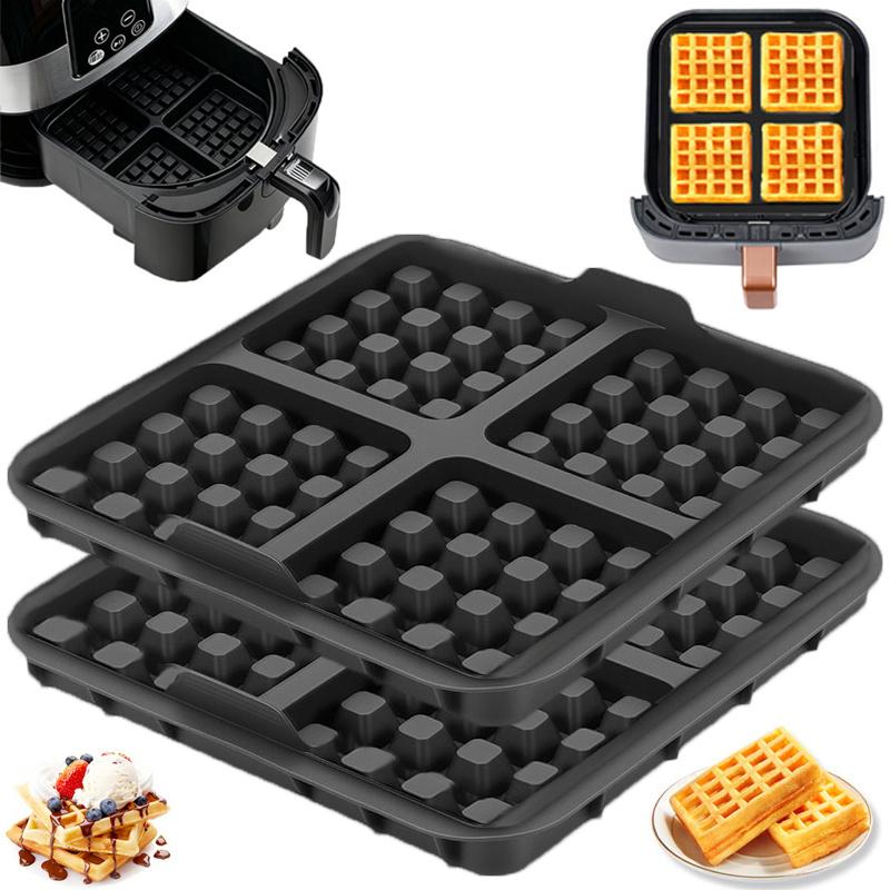 1pc Square Waffle Molds - Non Stick Baking Tray Suitable for Most 4-7QT Air Fryers | Reusable Belgian Waffles, Pancakes, and Egg Beaters | Dishwasher