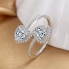 Cute Female White Zircon Stone Silver Color Heart Wedding Rings Promise Open Adjustable Engagement  For Women