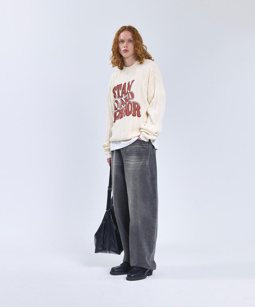 STANDARDERROR 87-Stan190 Country Oversized Color Block Lettering Knit Ivory