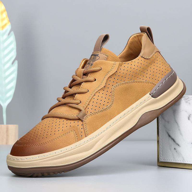New Leather Men's Shoes Spring Breathable Crooked Clown Shoes Trend Versatile Hollow Casual White Shoes Men's Board Shoes