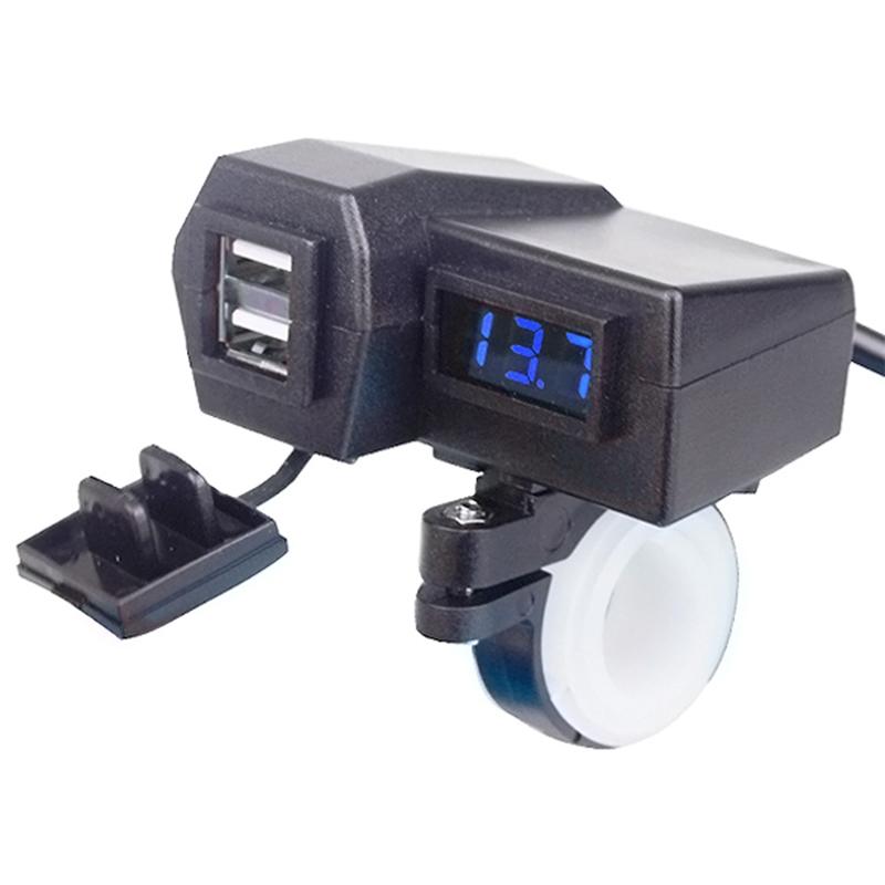 

USB-зарядное устройство для мотоцикла, два порта 12 В, водонепроницаемое, пылезащитное, 3,1 А, зарядное устройство для руля мотоцикла с вольтметром, светодиодным дисплеем, розетки синий