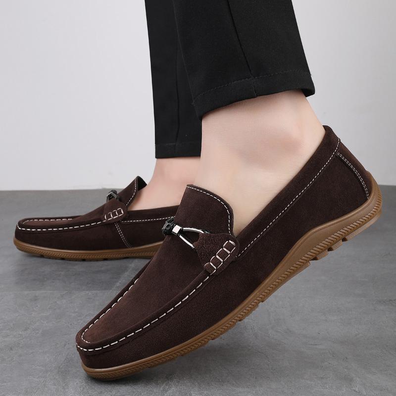Fashion Brand Comfortable Outdoor Anti Slip Driving Shoes Summer New Men Low Rise Set Foot Suede Leather Soft Sole Casual Loafer