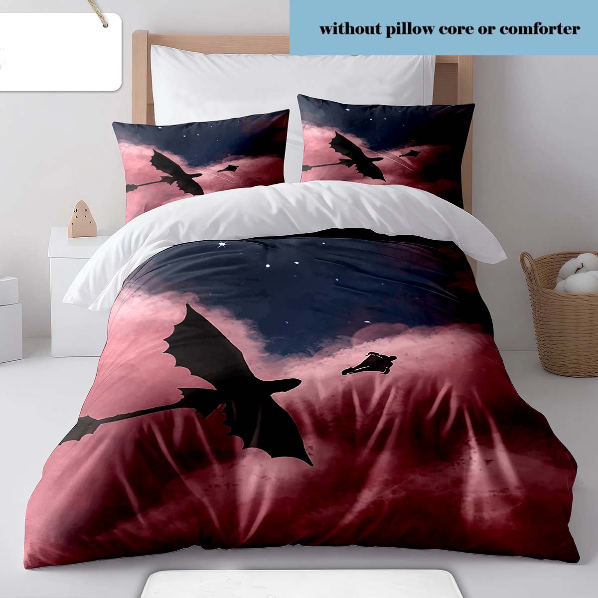 Black Dragon Duvet Cover Fantasy Dark Dragon Print Bedding Quilt Cover Pillowcase -QJY 135x200cm