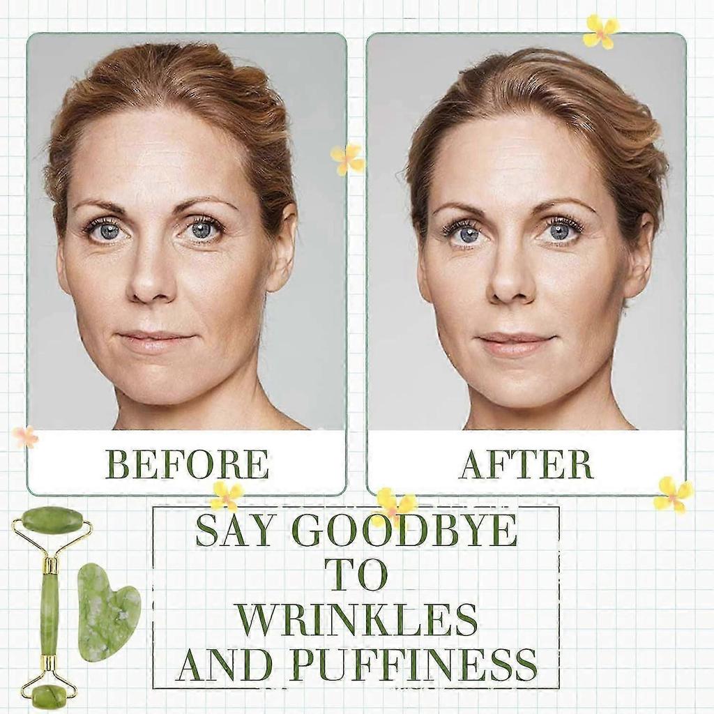 Set de Gua Sha y Rodillo de Jade para el Cuidado Diario de la Piel, Herramientas Gua Sha para Músculos de Cara, Cuello y Cuerpo