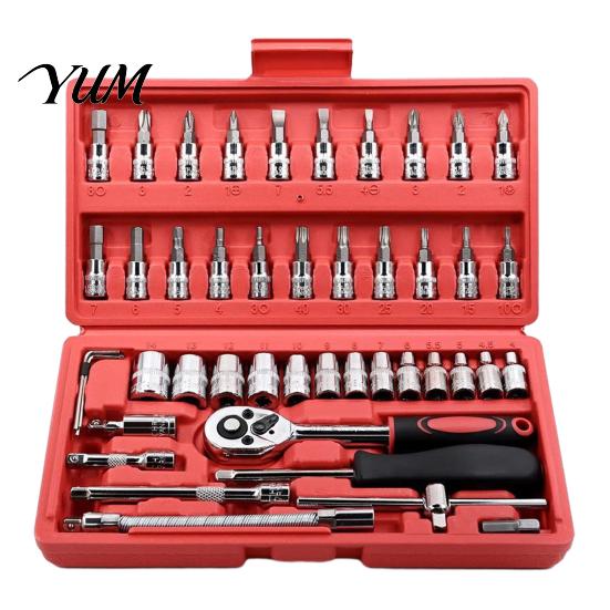 Professional Mechanic Tools Socket Wrench Set, Cr-V Steel Alloy Ratchet/Hex Multi-Bit Tool Ratchet Kit with Portable Storage Case for Home Maintenance