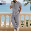 Men'S Casual Linen Hooded Shirt and Pants Set | Short Sleeve, Drawstring Waist, Non-Stretch, Solid White, Vacation Homewear with Woven Texture