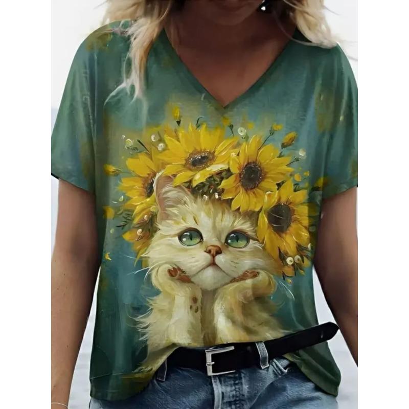 Fashion Women'S T-Shirt Funny Cat 3D Print Top Woman Harajuku T Shirt Casual Clothing Summer Female Shirt