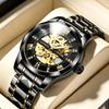 Custom Brand Hollow Dial Automatic Mechanical Watch for Men Stainless Steel Band Crystal Waterproof Wrist Watch Reloj De Lujo