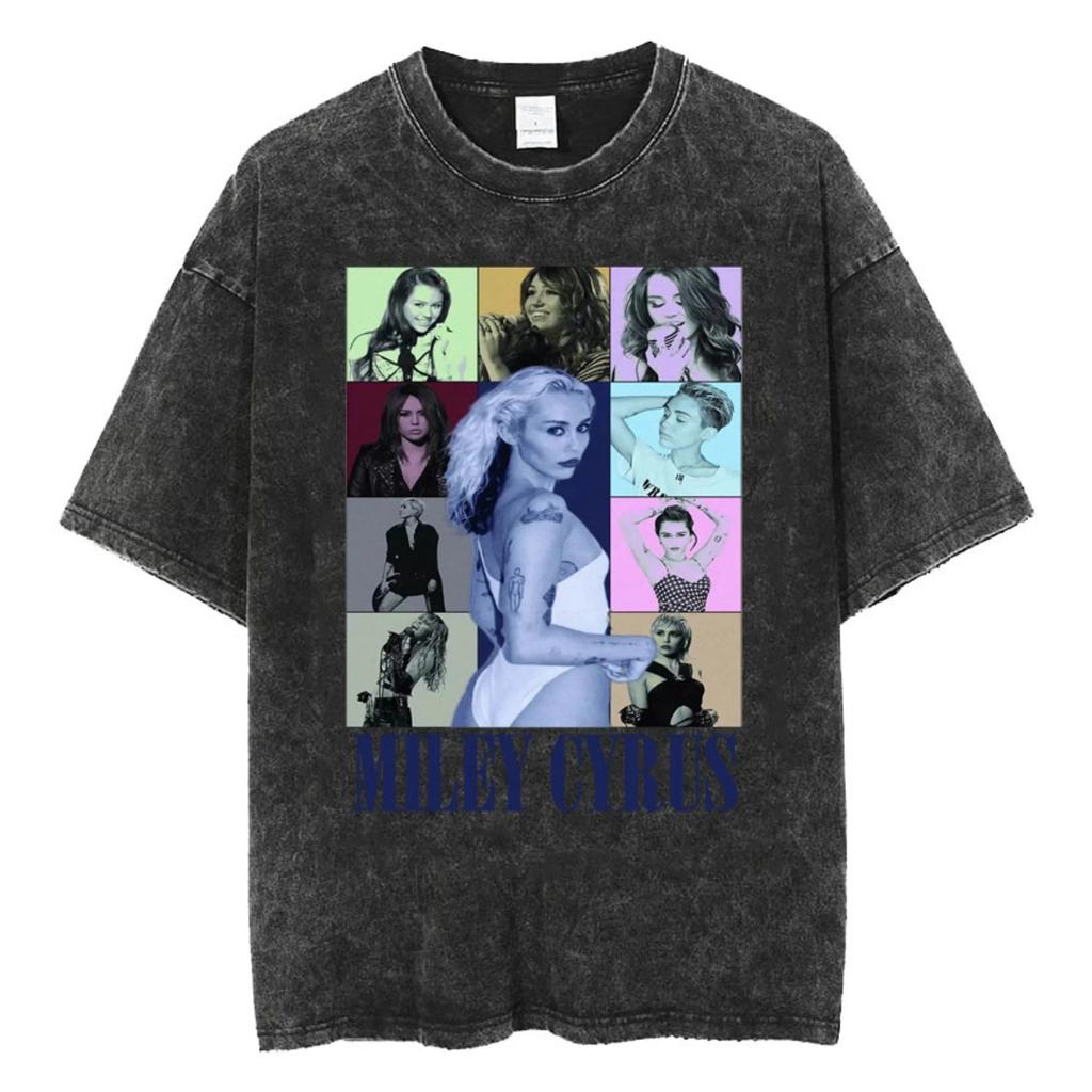 Miley Hannah Montana Logo T Shirt Men Women Summer Casual Vintage Washed T Shirts Unisex Aesthetic Hip Hop T-shirt