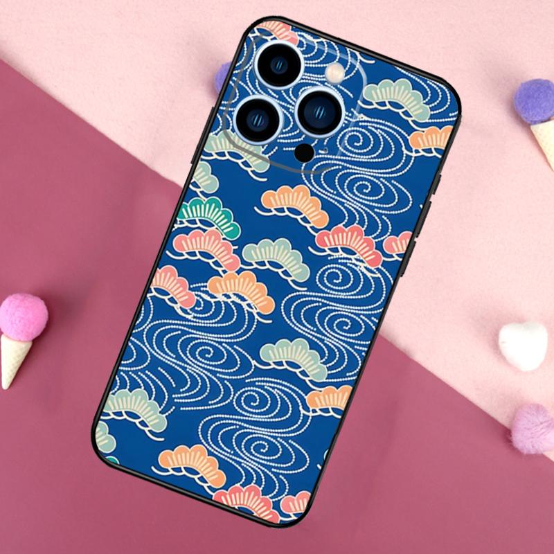 Japanese Style Floral Texture Case For iPhone 16e 16 15 Pro Max 11 12 13 Mini 14 15 Pro Max 15 Plus XR Phone Back Cover