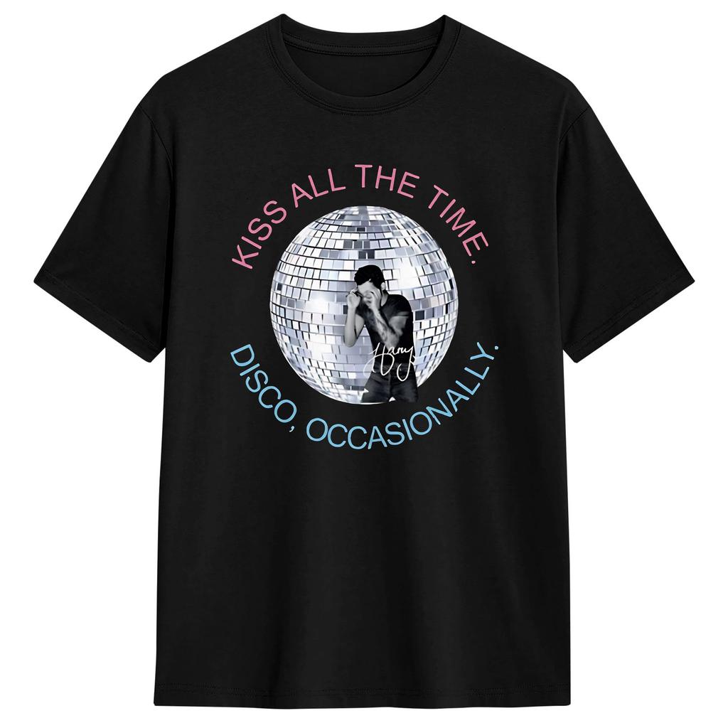 Unique Harry Style Kiss All The Time Disco Occasionally Disco Ball Love On Tour TShirts Men Cotton T Shirt Short Sleeve Tees