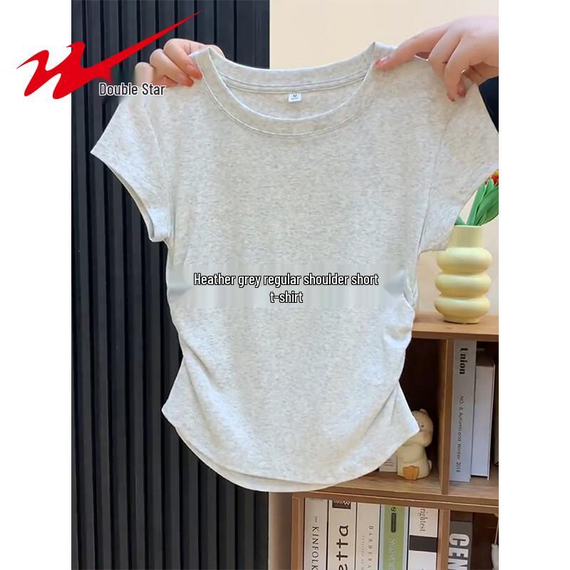 Shuangxing Women's Slimming Pleated Short Sleeve T-Shirt