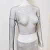 European and American Rhinestone Mesh Long-Sleeve Fishnet T-shirt - Sexy Hot Girl Top