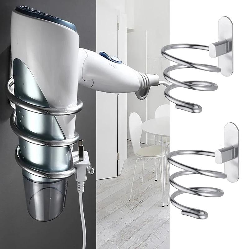 Hair Dryer Holder Wall Mounted Organizer Spiral Stand Holder Rack Aluminum Bathroom Shelf Storage Bathroom Accessory Wall Shelfs