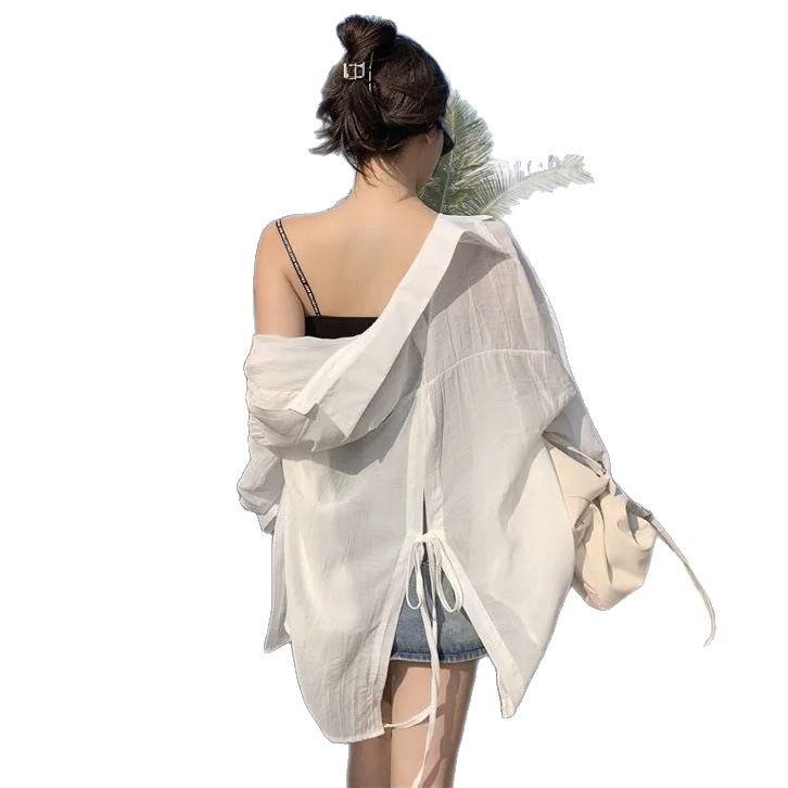 Women's Korean Style Backless Sun Protection Cardigan - Long Sleeve, Lightweight, Loose-Fit for Spring & Summer.