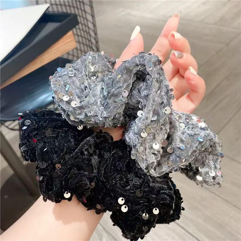 High-End French Retro Sequin Velvet Scrunchie Headband & Hair Tie for Women