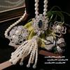 Creme Rose Edelstein Perlen Brosche Vintage 18 Karat Vergoldet, Iris Lila Zirkon Blumen Brosche, Kombination