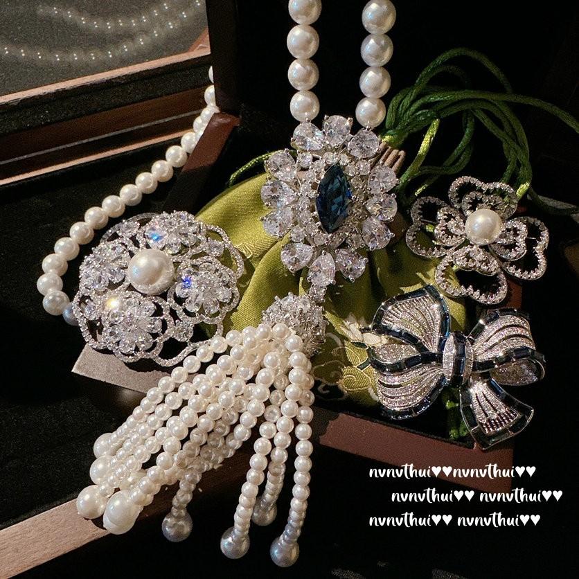 Creme Rose Edelstein Perlen Brosche Vintage 18 Karat Vergoldet, Iris Lila Zirkon Blumen Brosche, Kombination