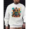 Print Round-Neck Sweatshirt With Retro Robot Print, Casual Daily Style.