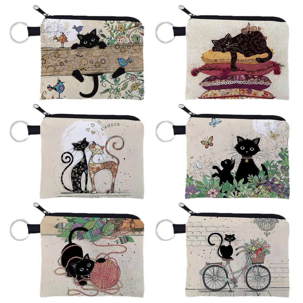 Adorable Cat Print Coin Purse & Keychain Gift for Girls & Women