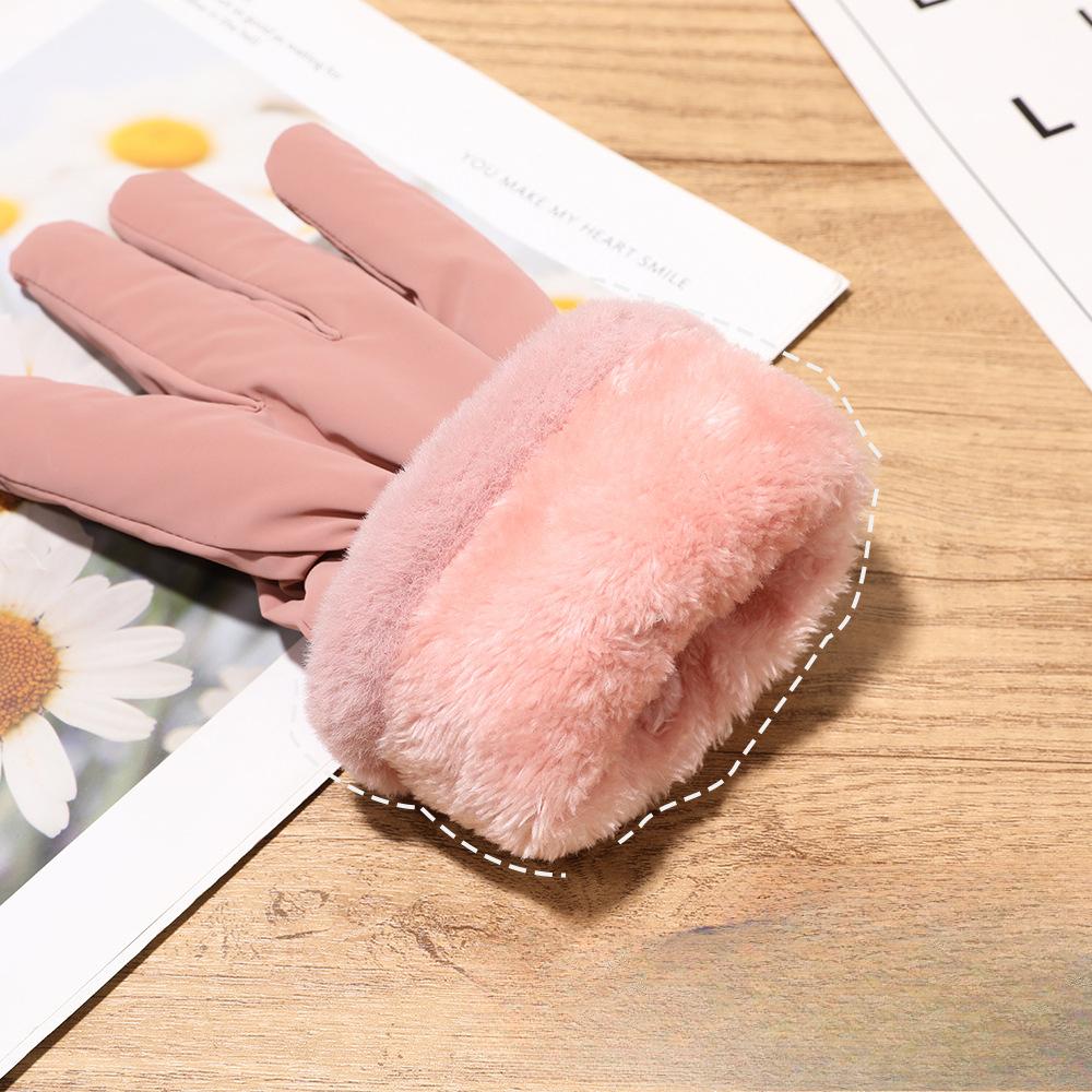 Warm Gloves In Autumn and Winter Plus Velvet Thickened Cute Bow with Fur Mouth Outdoor Riding Women Driving Touch Screen Gloves