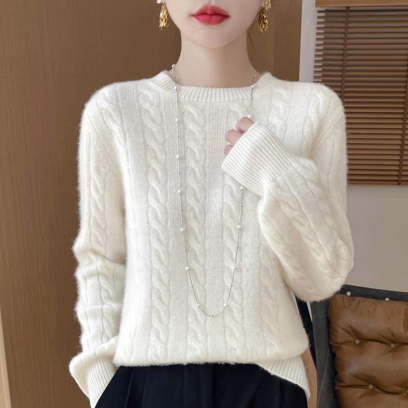 

Женский свитер 100% шерсть MODERN NEW SAGA O-образный вырез трикотажный пуловер толстые зимние джемперы женские трикотажные топы L белый