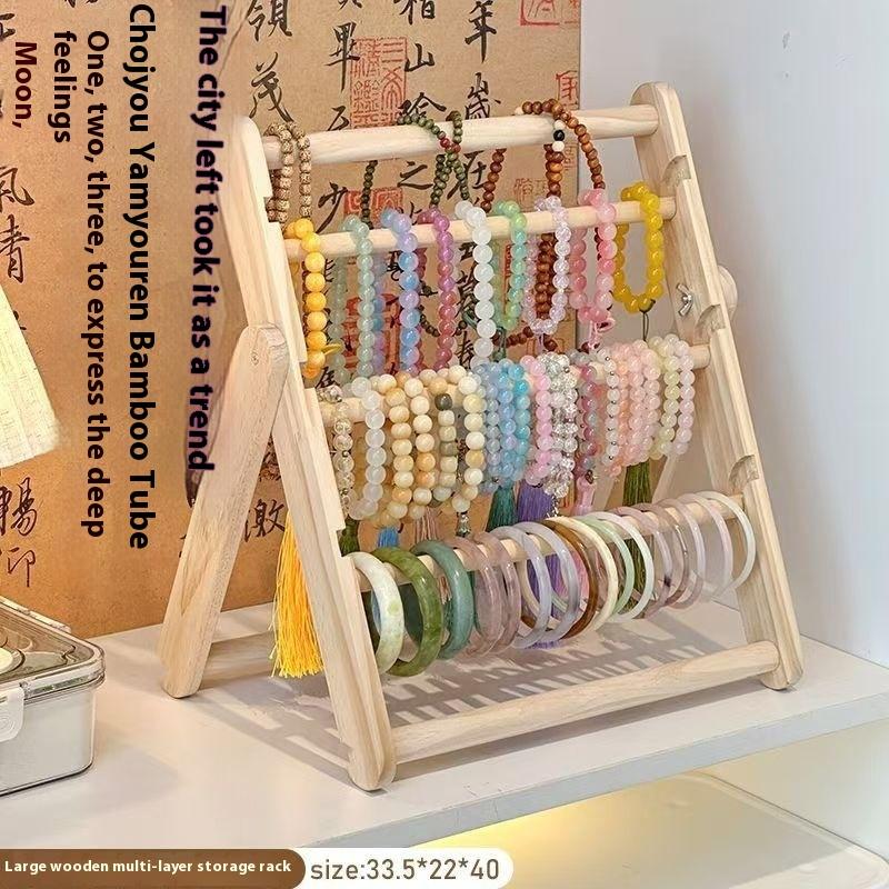 Suporte de Exibição de Rack de Armazenamento de Tiara de Madeira 2 Camadas Uso Doméstico Acessórios de Cabelo Joias Exibidor de Tiara Armazenamento de Joias